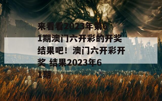 来看看2023年第61期澳门六开彩的开奖结果吧！澳门六开彩开奖 结果2023年61期